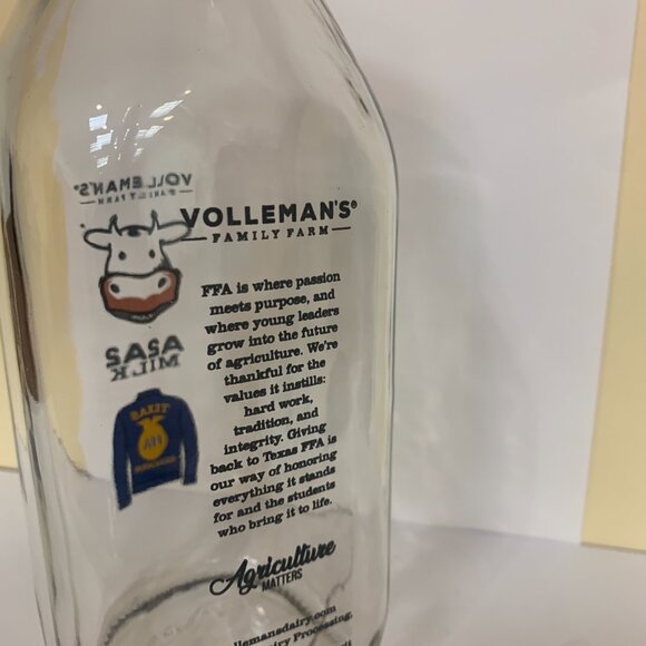 BOTTLE - 32oz VOLLMANS FARMS glass milk bottle LIMITED ED A2A2, TEXAS FFA logo - Picture 6 of 9